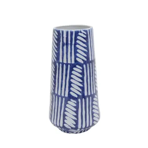 BLUE/WHITE PAINTED GLAZE VASE 12.25"