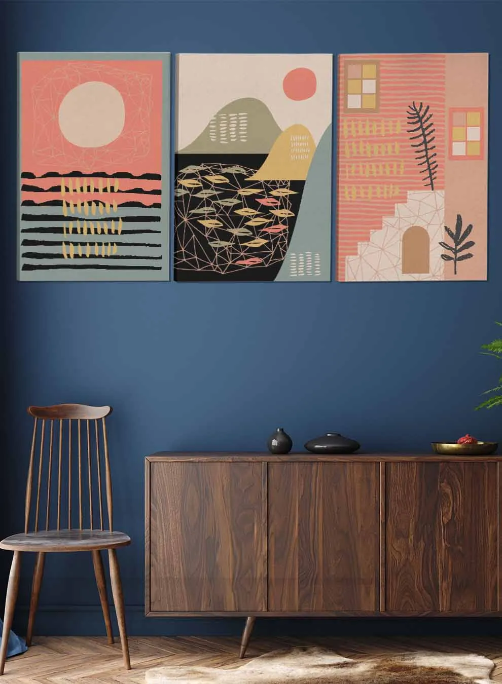 Boho Style Abstract Paintings(set of 3)