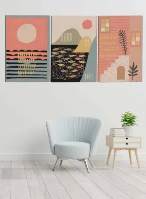 Boho Style Abstract Paintings(set of 3)