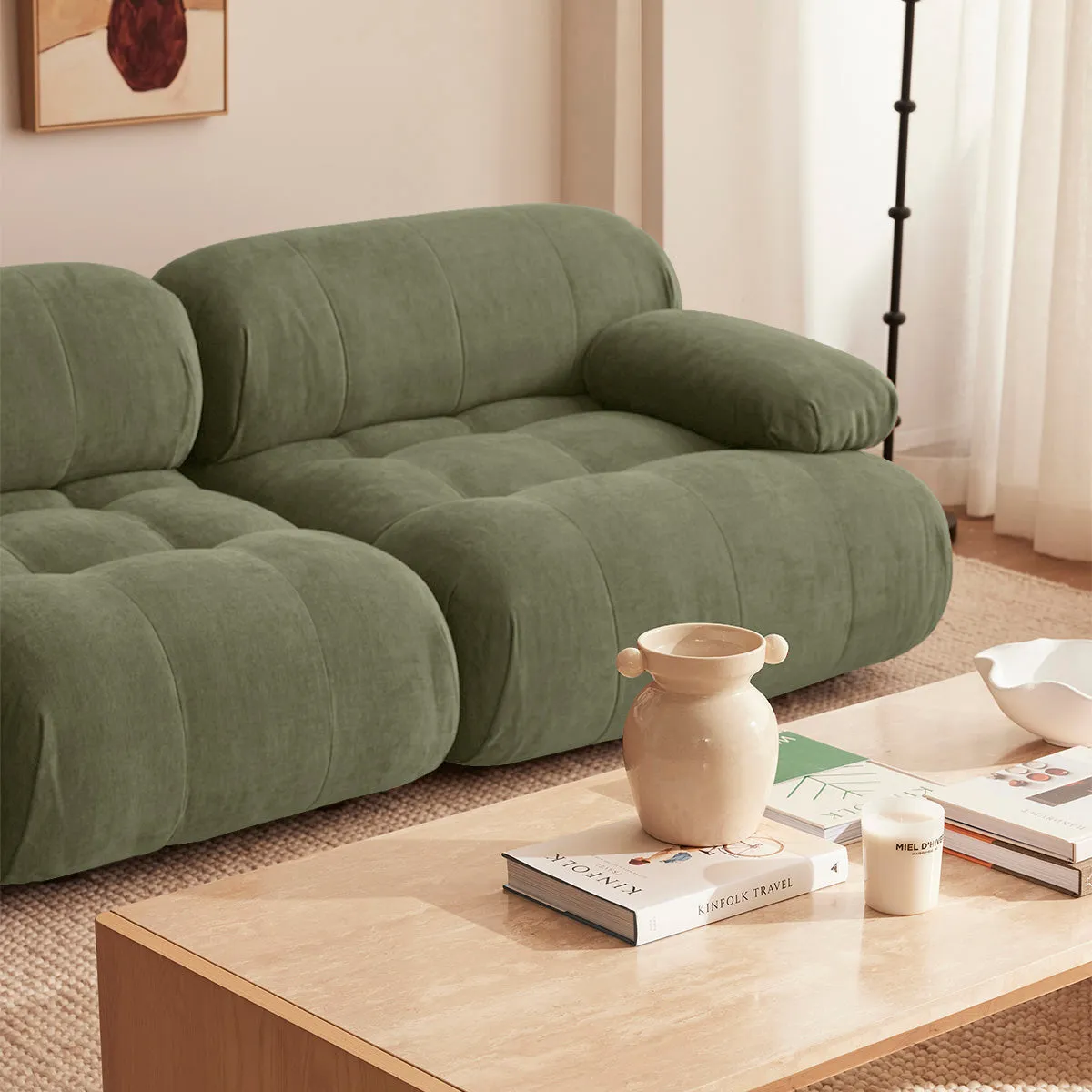 Bowie Textured Velvet Sofa (Olive, 3 x 2)