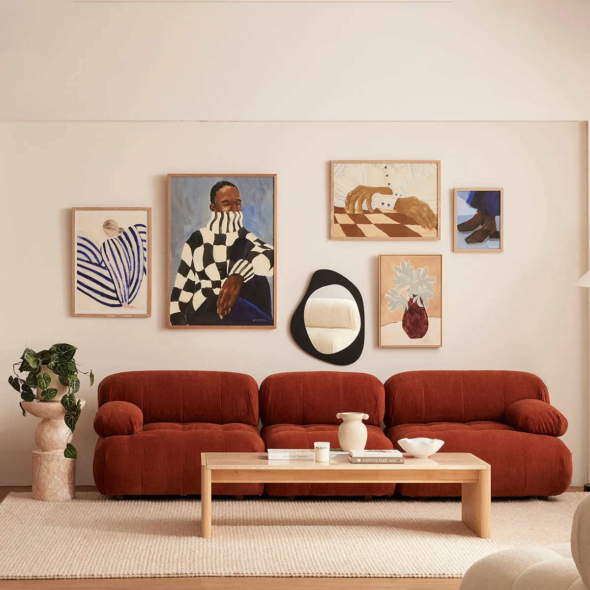 Bowie Textured Velvet Sofa (Terracotta, 3 x 2)