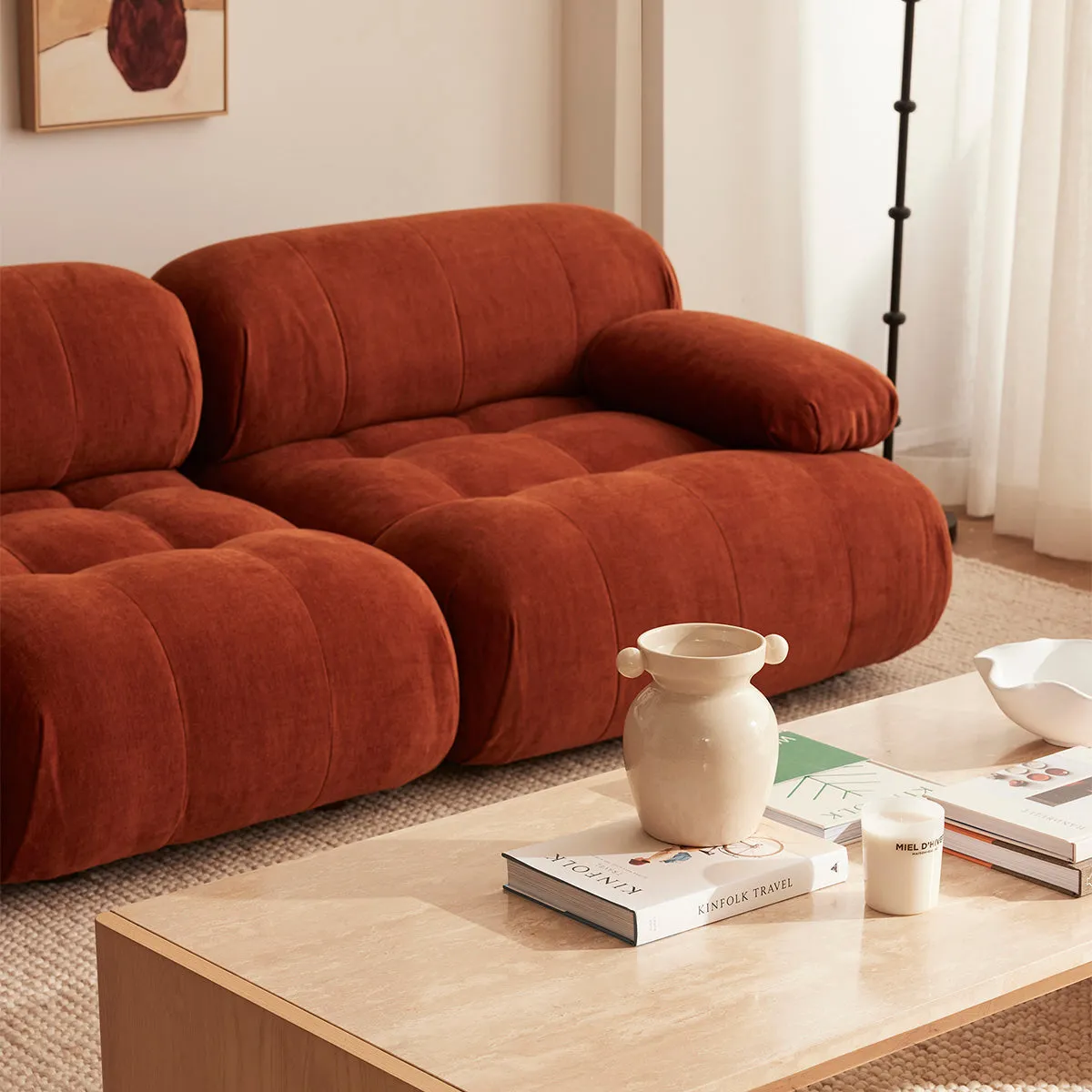 Bowie Textured Velvet Sofa (Terracotta, 3 x 2)