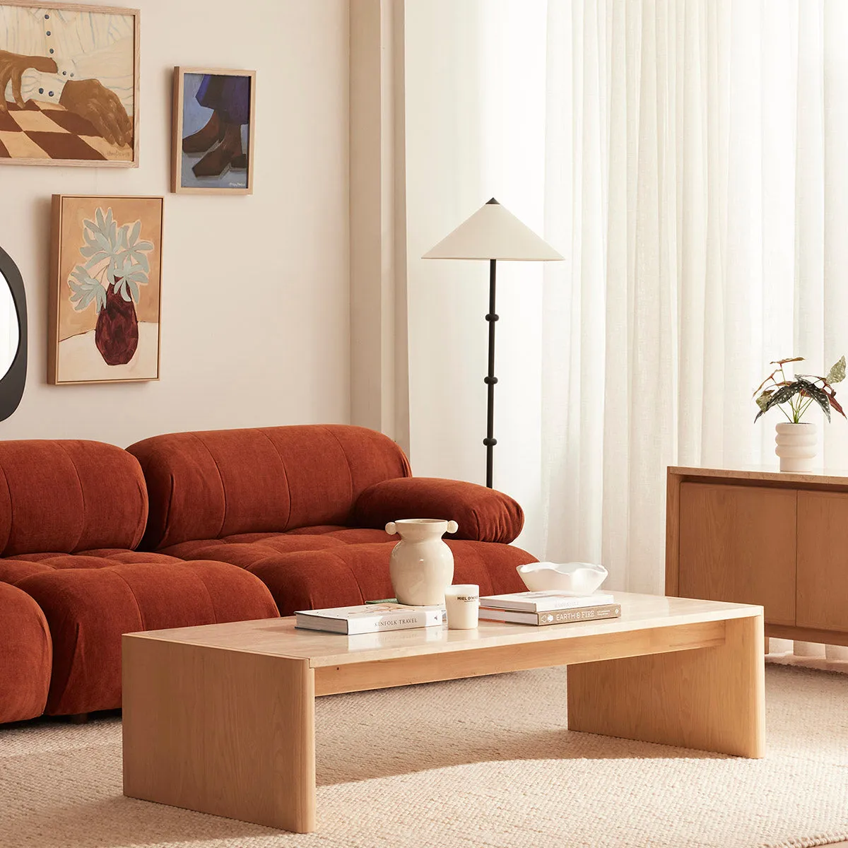 Bowie Textured Velvet Sofa (Terracotta, 3 x 2)