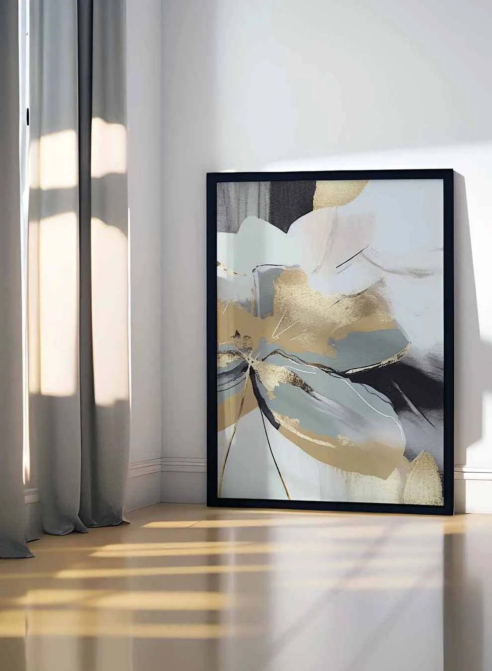 Canvas Wall Art Stretched Over Wooden Frame with Black Floating Frame