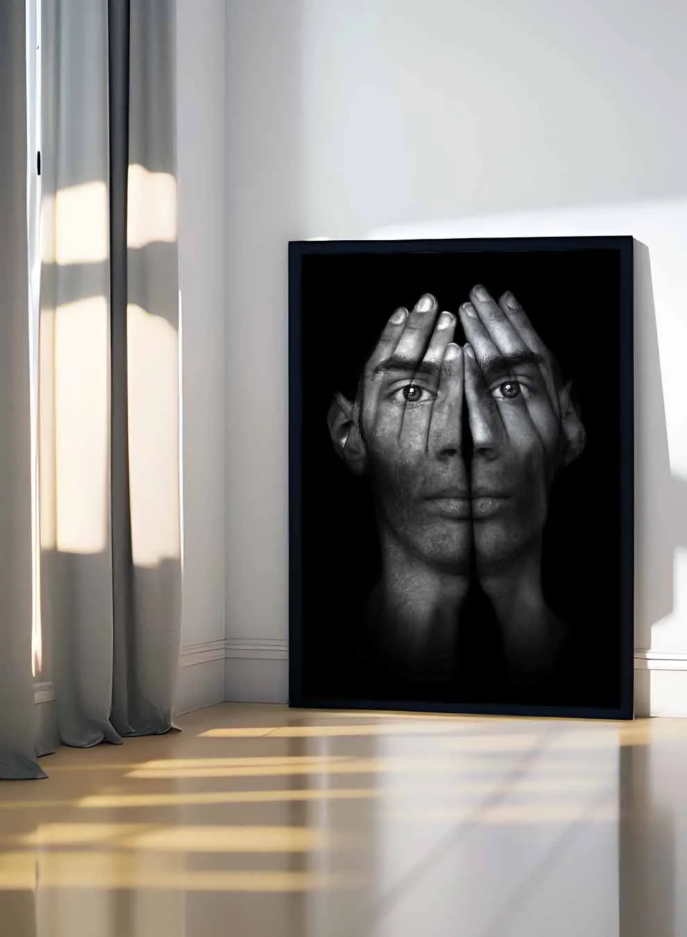 Canvas Wall Art Stretched Over Wooden Frame with Black Floating Frame