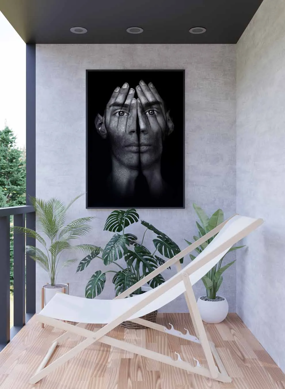 Canvas Wall Art Stretched Over Wooden Frame with Black Floating Frame