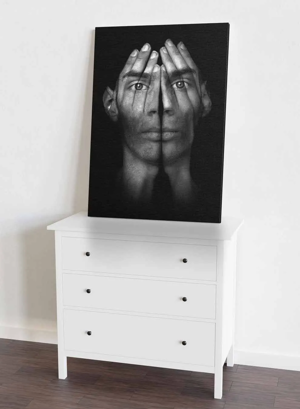 Canvas Wall Art Stretched Over Wooden Frame with Black Floating Frame