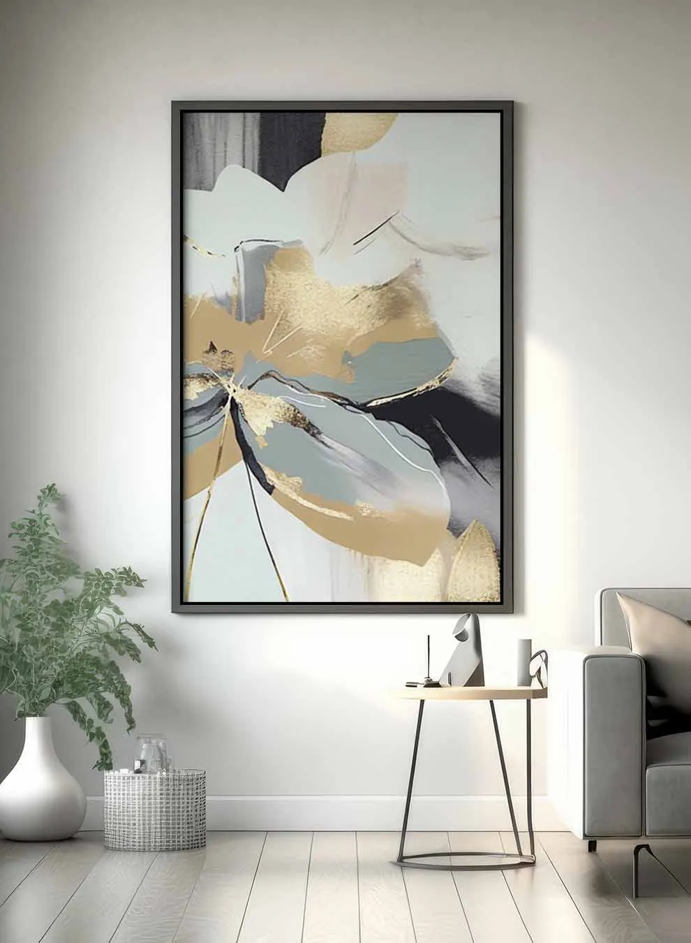 Canvas Wall Art Stretched Over Wooden Frame with Black Floating Frame
