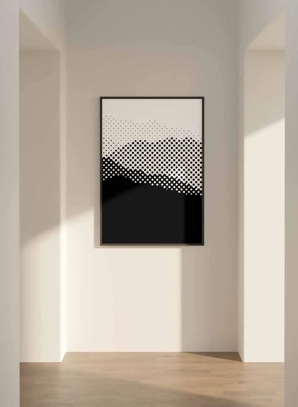 Canvas Wall Art Stretched Over Wooden Frame with Black Floating Frame