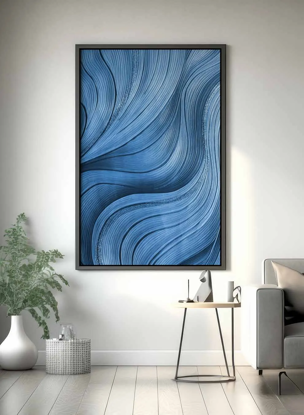 Canvas Wall Art Stretched Over Wooden Frame with Black Floating Frame
