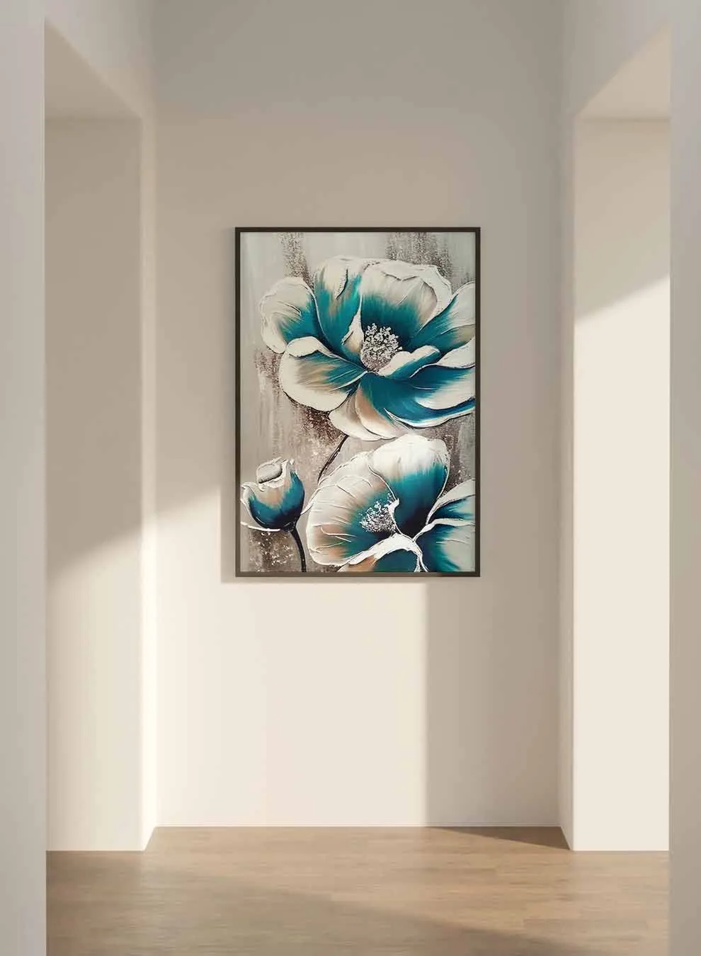 Canvas Wall Art Stretched Over Wooden Frame with Black Floating Frame