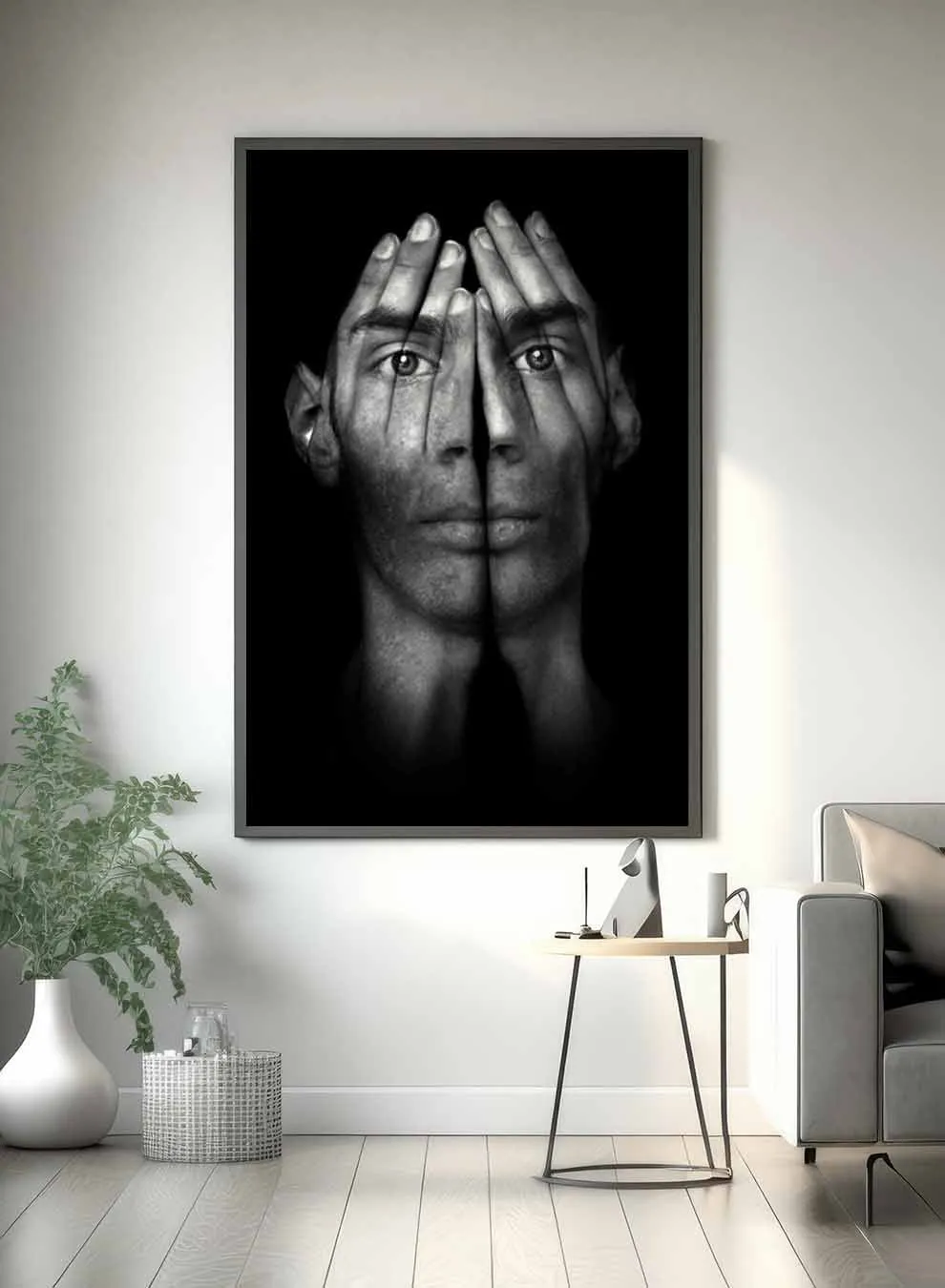 Canvas Wall Art Stretched Over Wooden Frame with Black Floating Frame