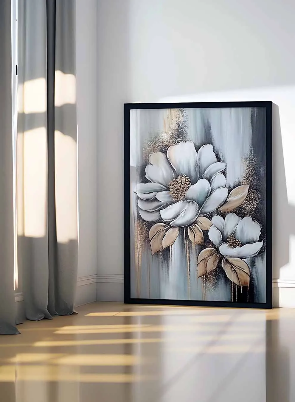 Canvas Wall Art Stretched Over Wooden Frame with Black Floating Frame