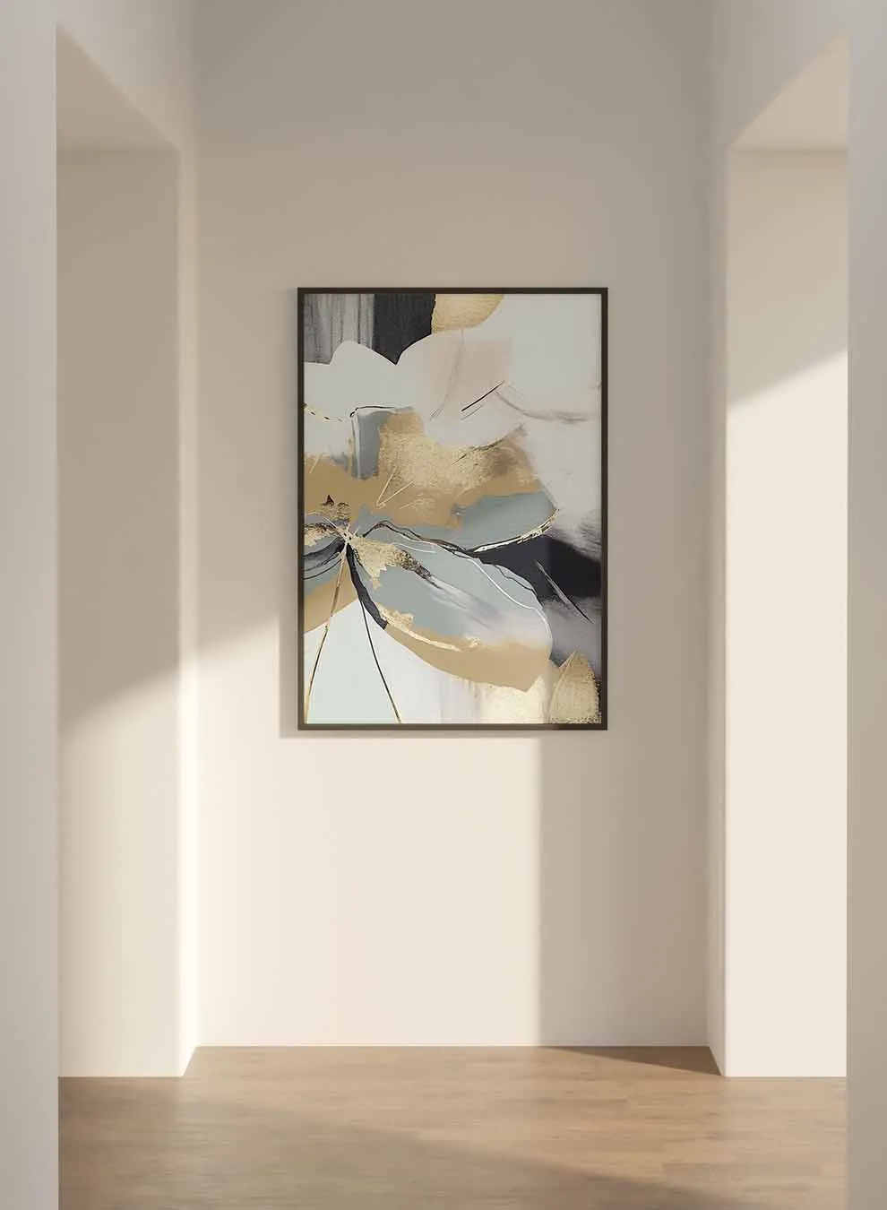Canvas Wall Art Stretched Over Wooden Frame with Black Floating Frame