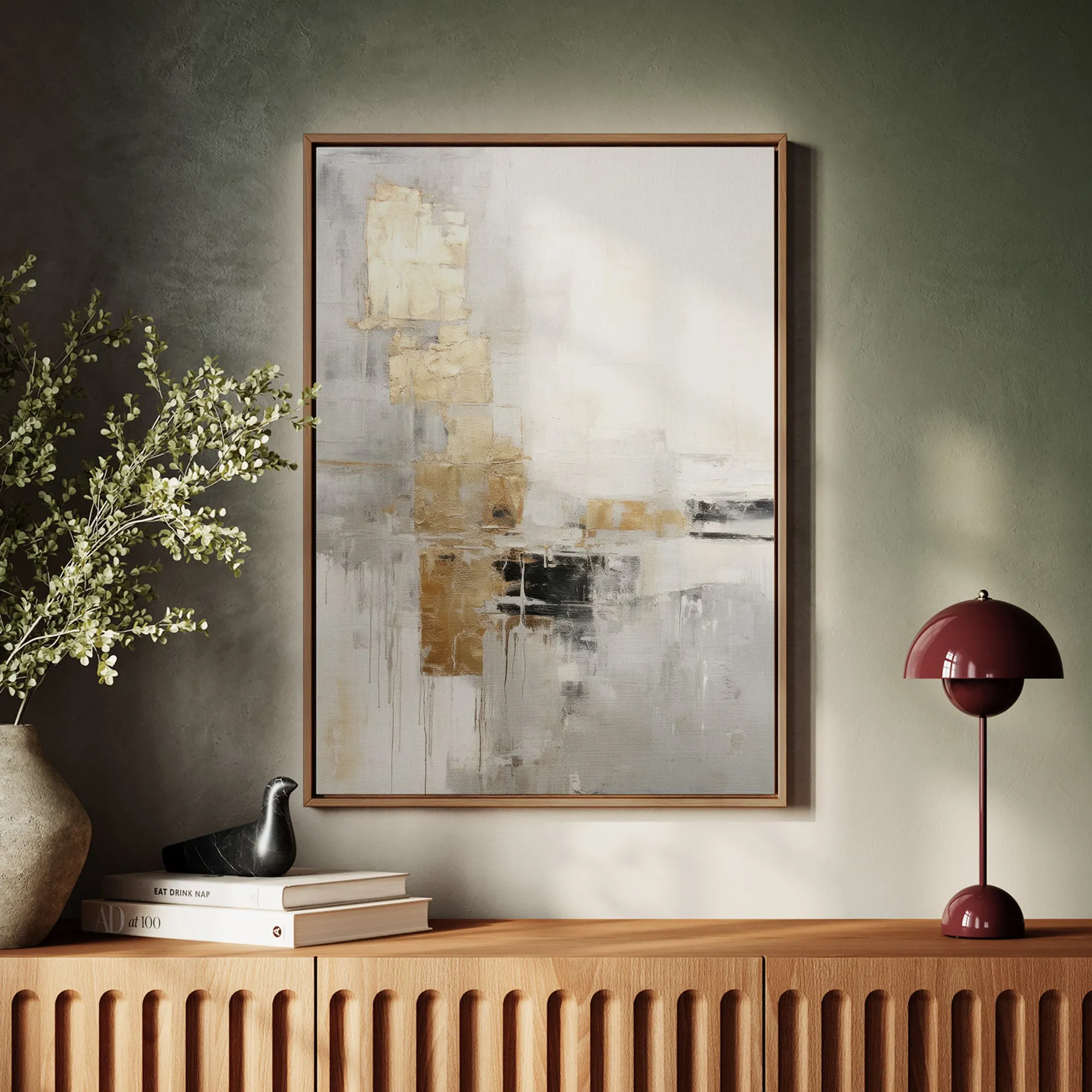 Canvas Wall Art Stretched Over Wooden Frame with Floating Frame and Abstract Painting CV4102