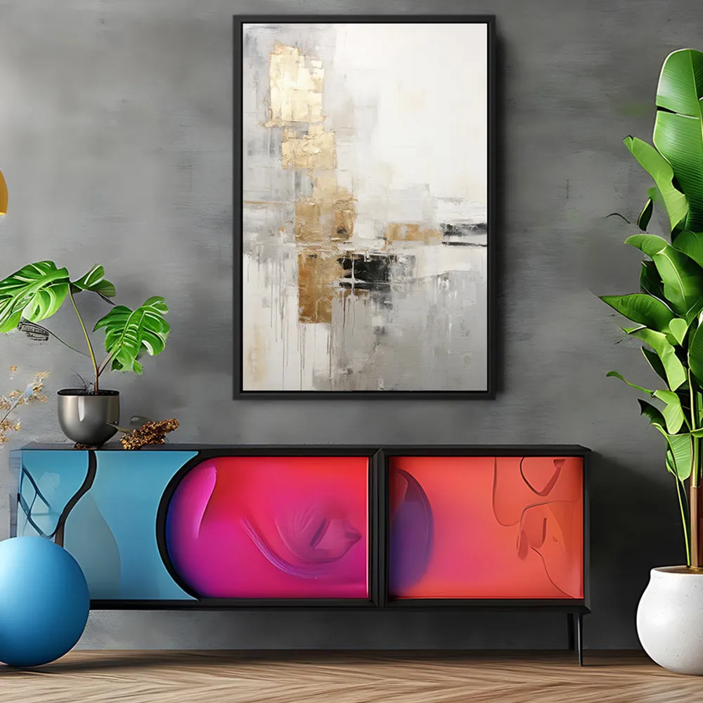 Canvas Wall Art Stretched Over Wooden Frame with Floating Frame and Abstract Painting CV4102
