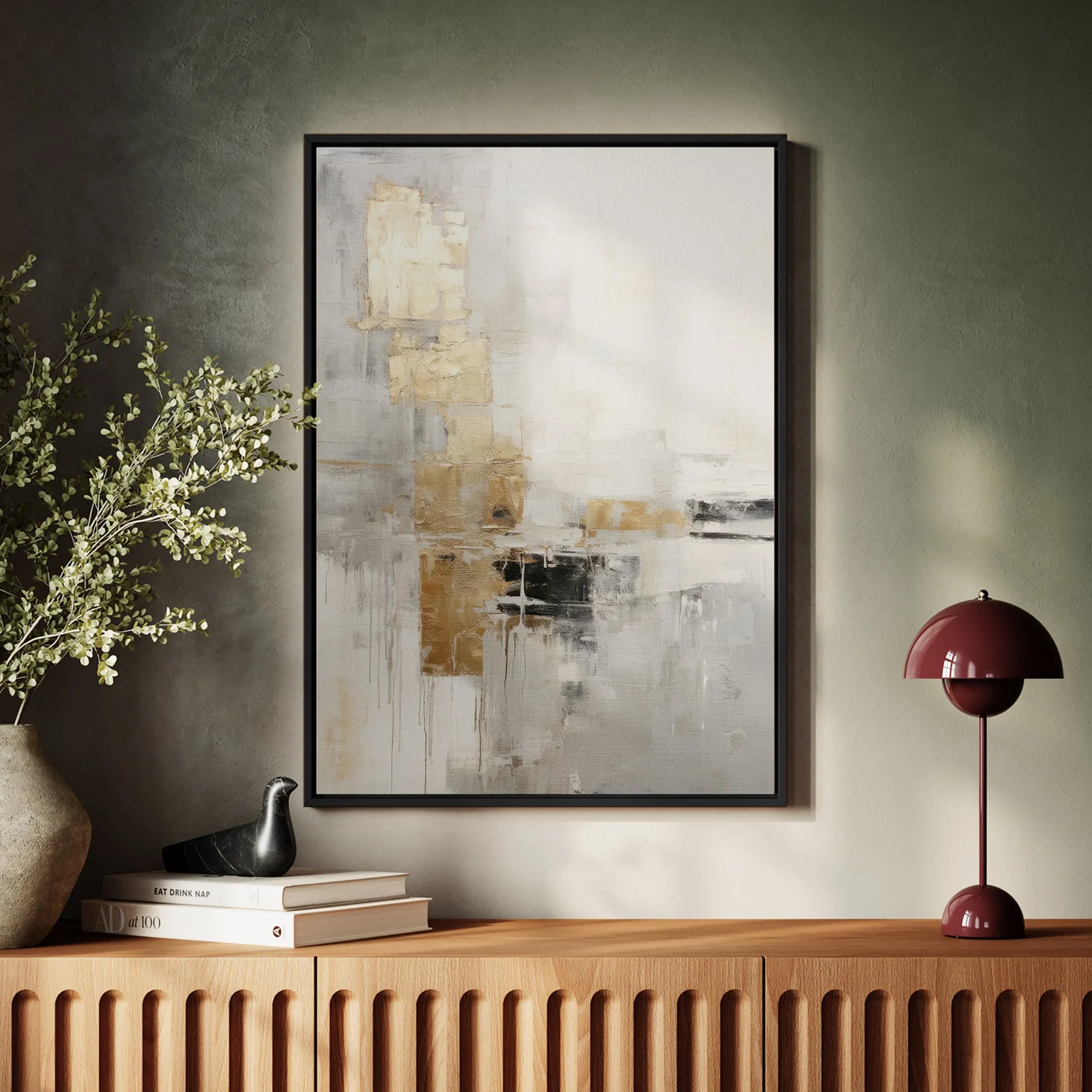 Canvas Wall Art Stretched Over Wooden Frame with Floating Frame and Abstract Painting CV4102