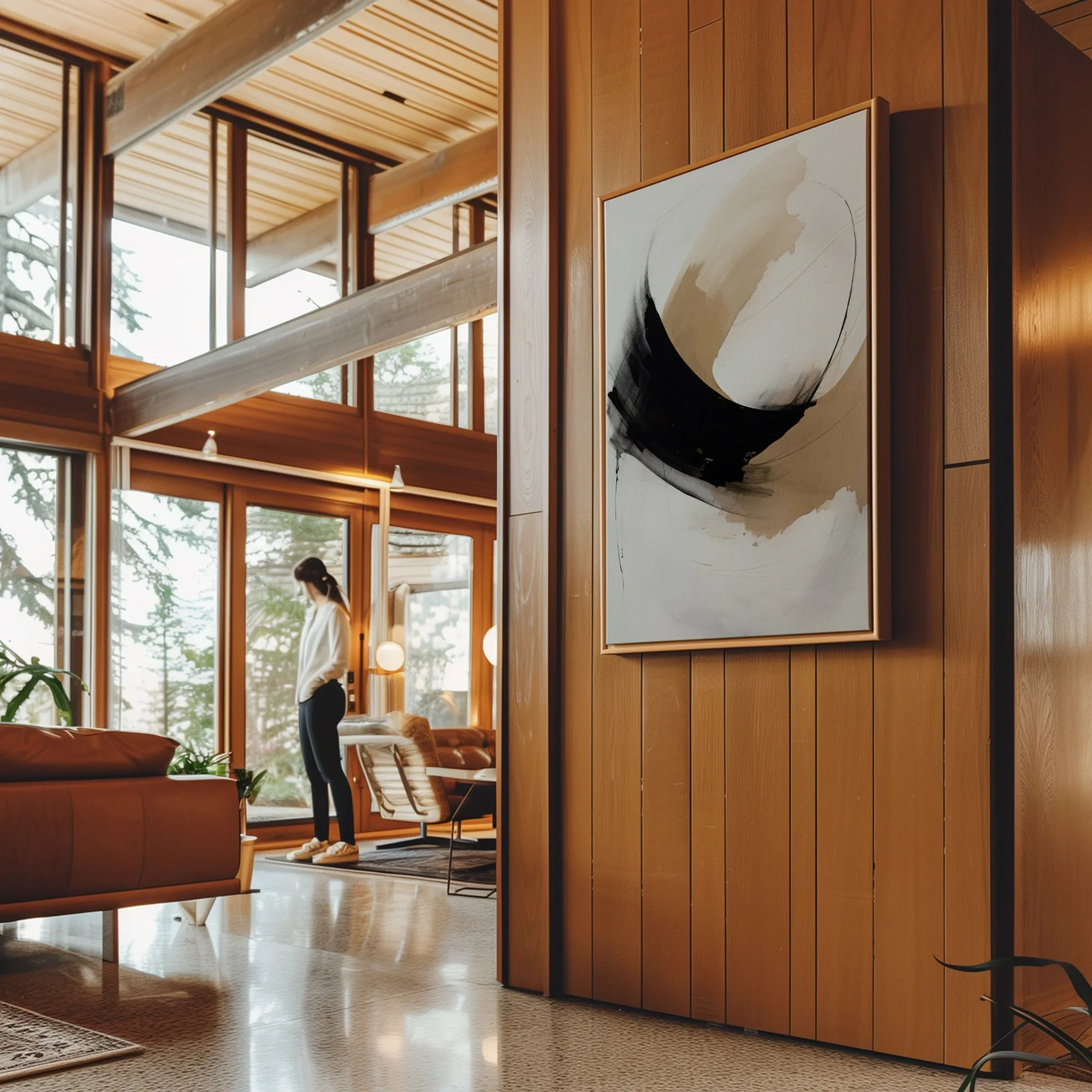 Canvas Wall Art Stretched Over Wooden Frame with Floating Frame and Abstract Painting CV4106