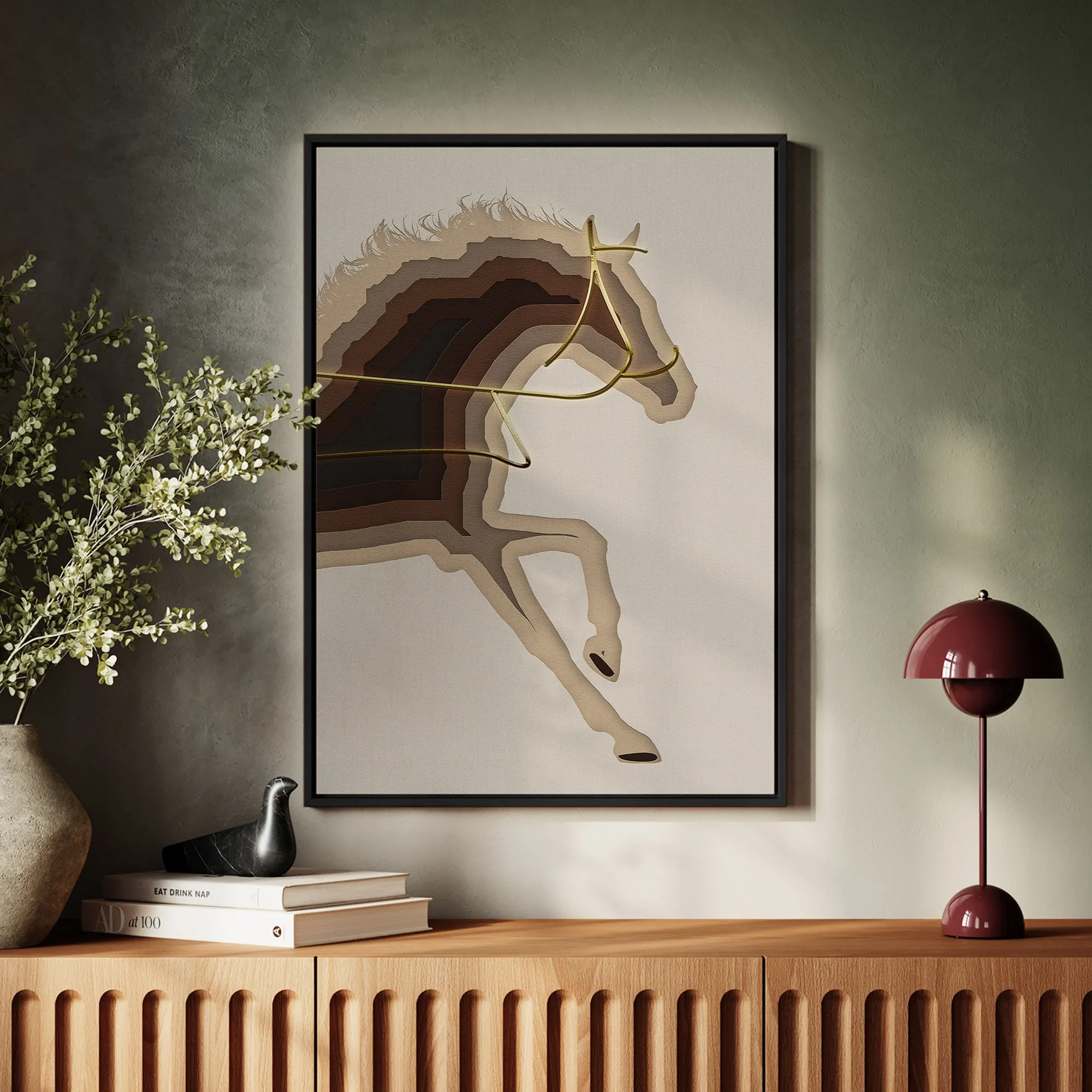 Canvas Wall Art Stretched Over Wooden Frame with Floating Frame and Arabian Horse Painting CV4114