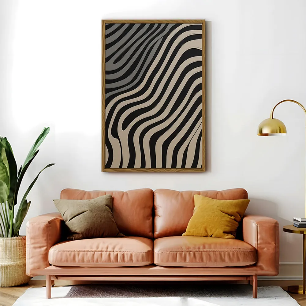 Canvas Wall Art Stretched Over Wooden Frame with Floating Frame and Black Lines Painting CV4121