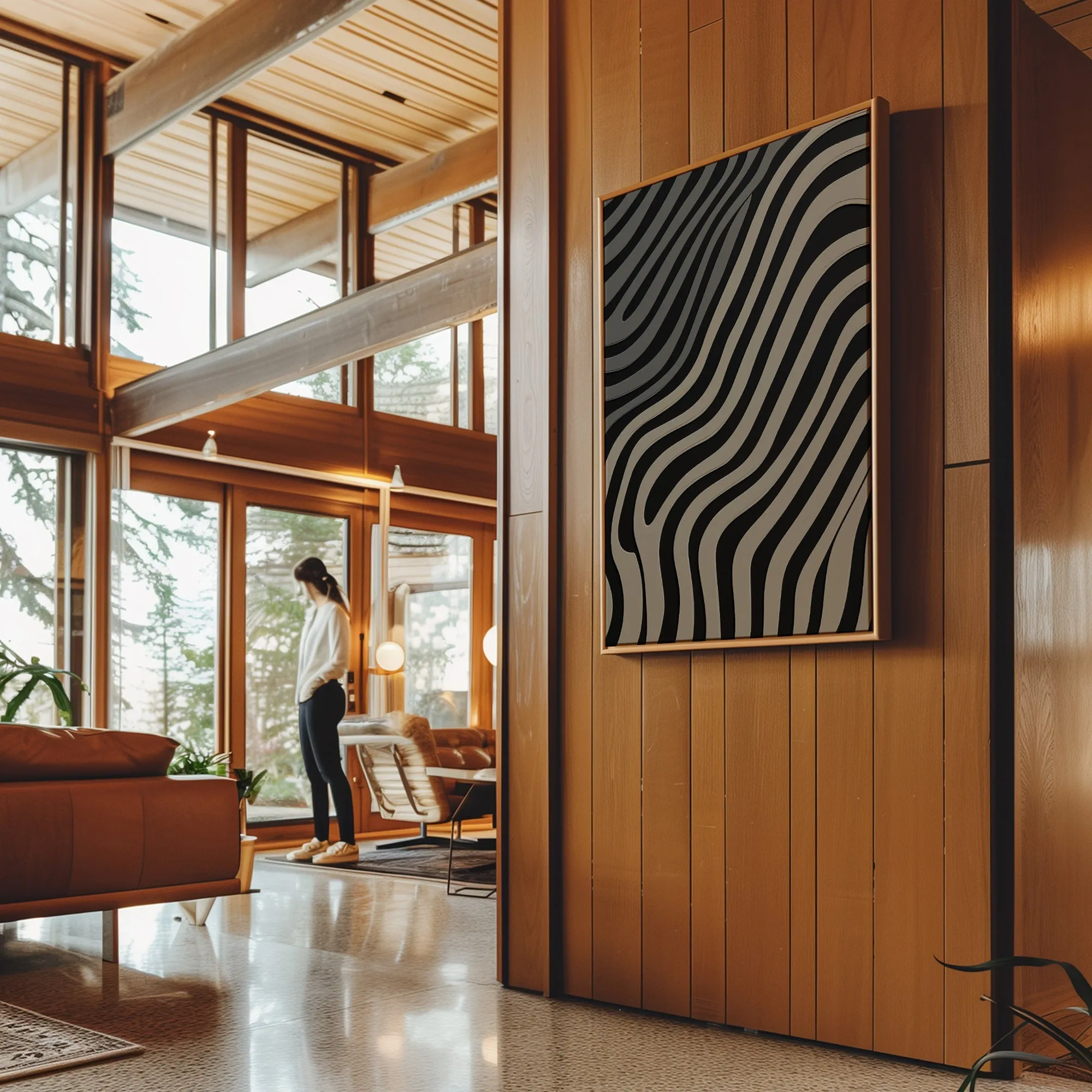 Canvas Wall Art Stretched Over Wooden Frame with Floating Frame and Black Lines Painting CV4121