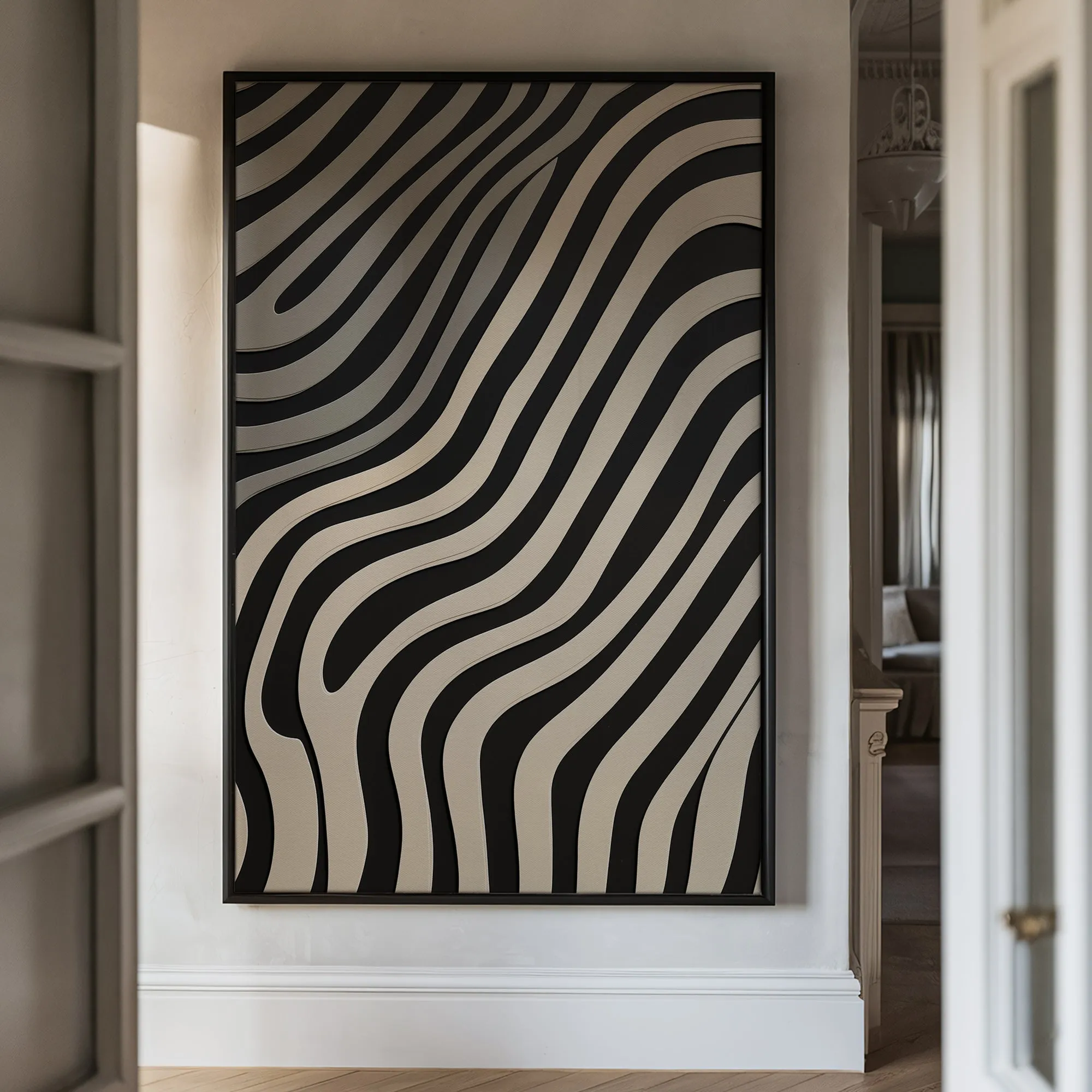 Canvas Wall Art Stretched Over Wooden Frame with Floating Frame and Black Lines Painting CV4121