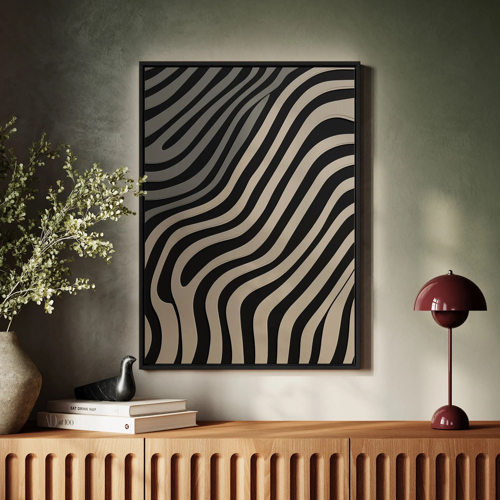 Canvas Wall Art Stretched Over Wooden Frame with Floating Frame and Black Lines Painting CV4121