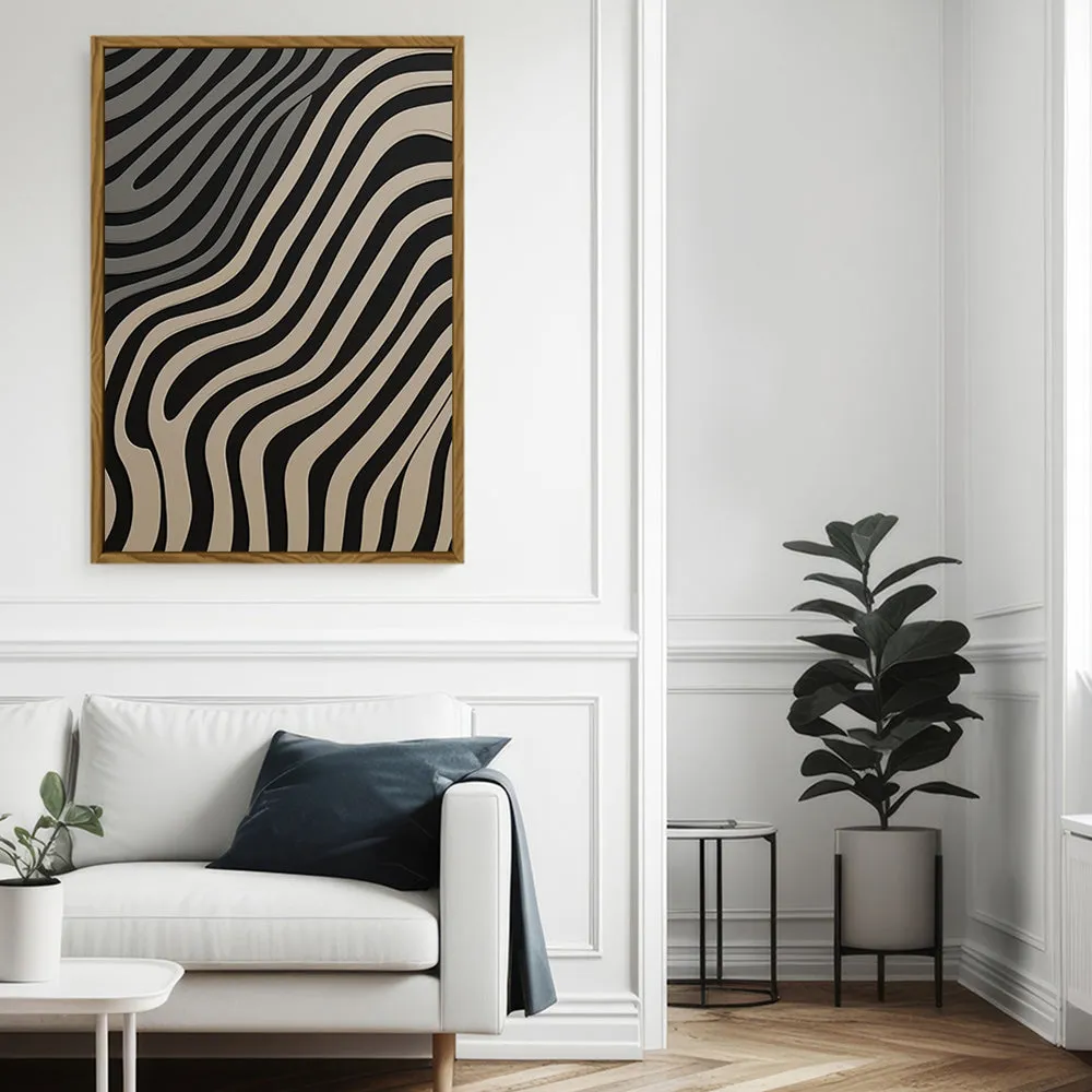 Canvas Wall Art Stretched Over Wooden Frame with Floating Frame and Black Lines Painting CV4121