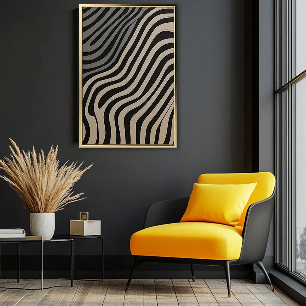 Canvas Wall Art Stretched Over Wooden Frame with Floating Frame and Black Lines Painting CV4121