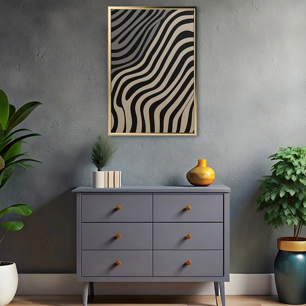 Canvas Wall Art Stretched Over Wooden Frame with Floating Frame and Black Lines Painting CV4121