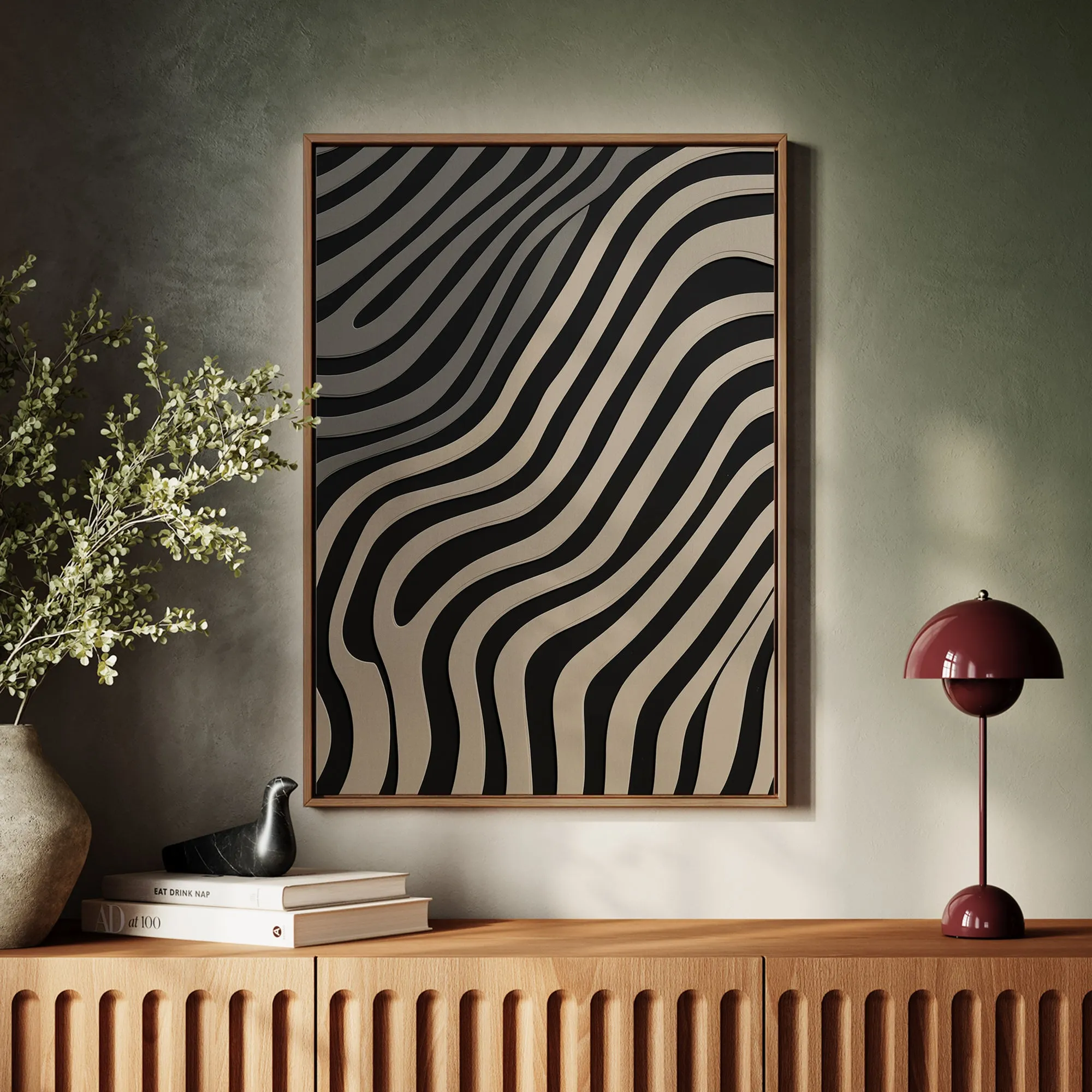 Canvas Wall Art Stretched Over Wooden Frame with Floating Frame and Black Lines Painting CV4121