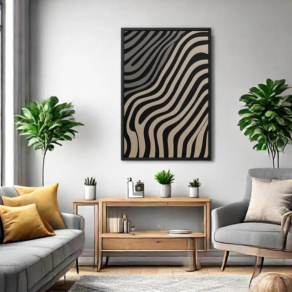 Canvas Wall Art Stretched Over Wooden Frame with Floating Frame and Black Lines Painting CV4121