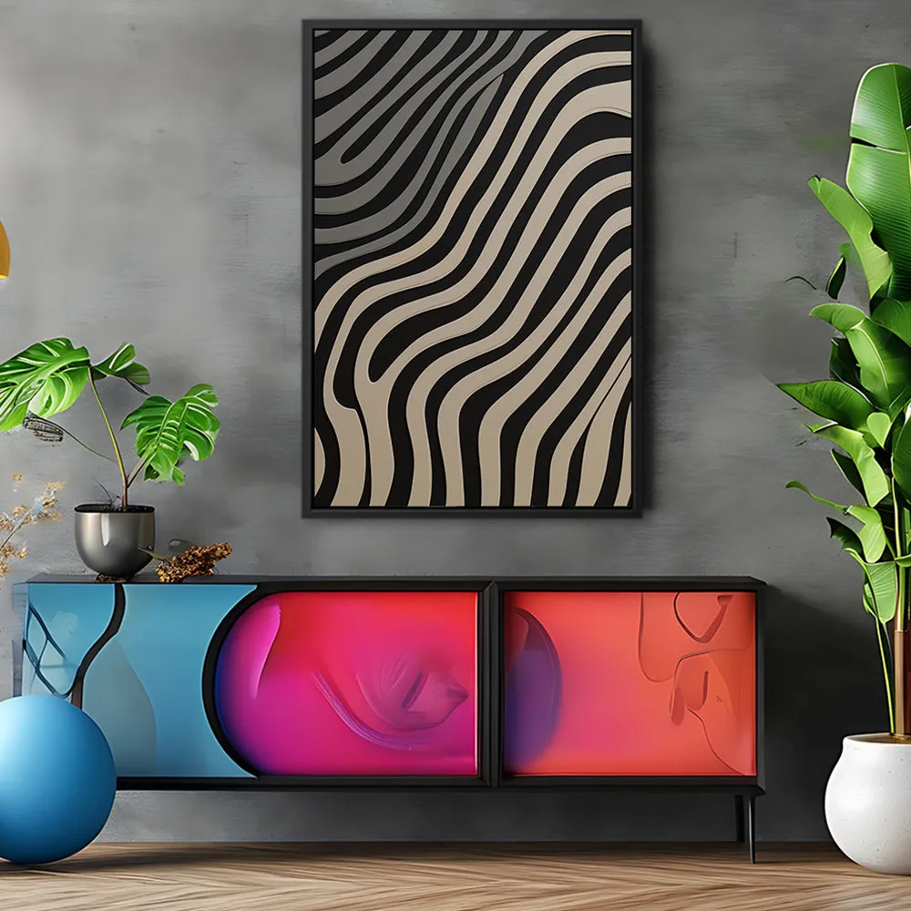 Canvas Wall Art Stretched Over Wooden Frame with Floating Frame and Black Lines Painting CV4121
