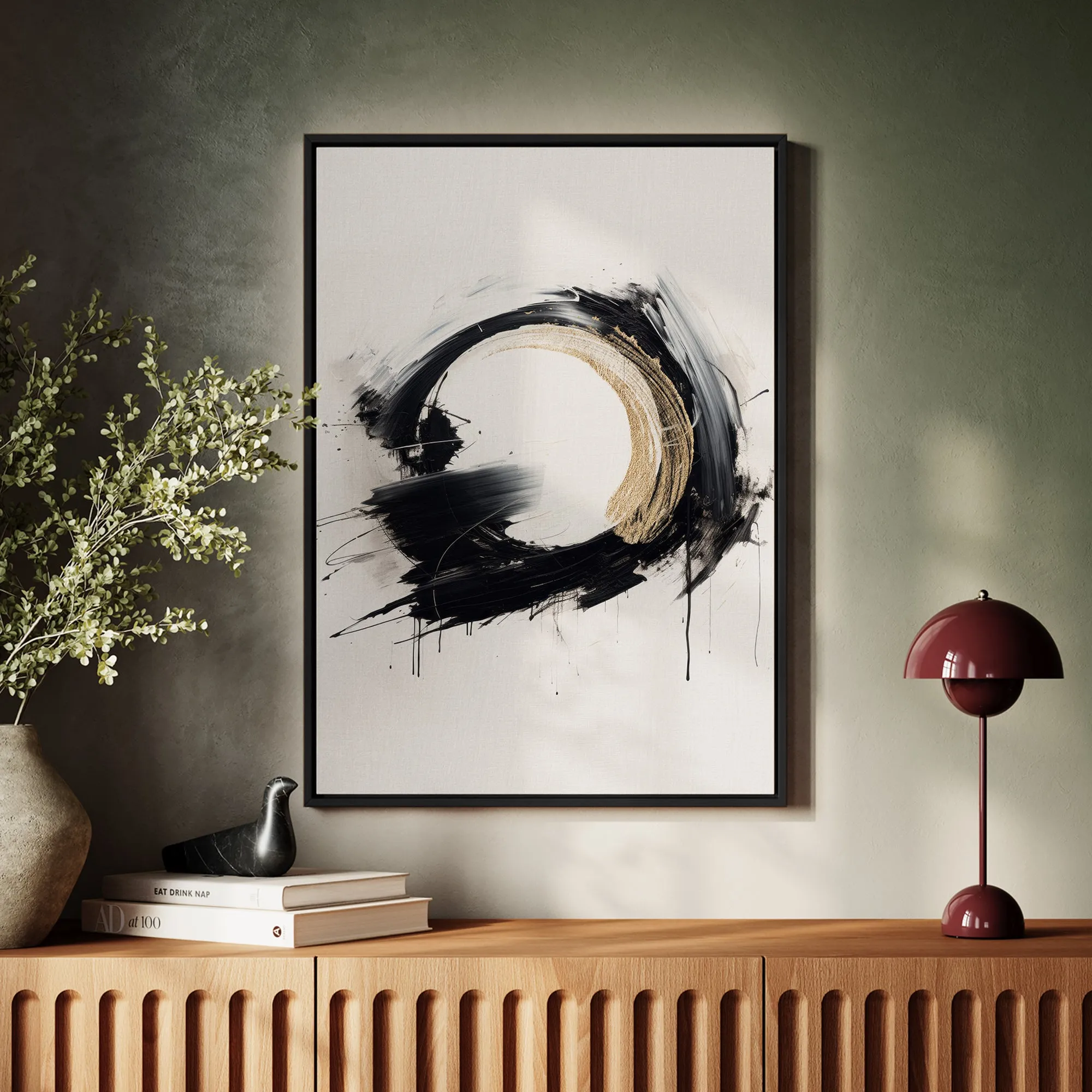 Canvas Wall Art Stretched Over Wooden Frame with Floating Frame and Black Ring Painting CV4122
