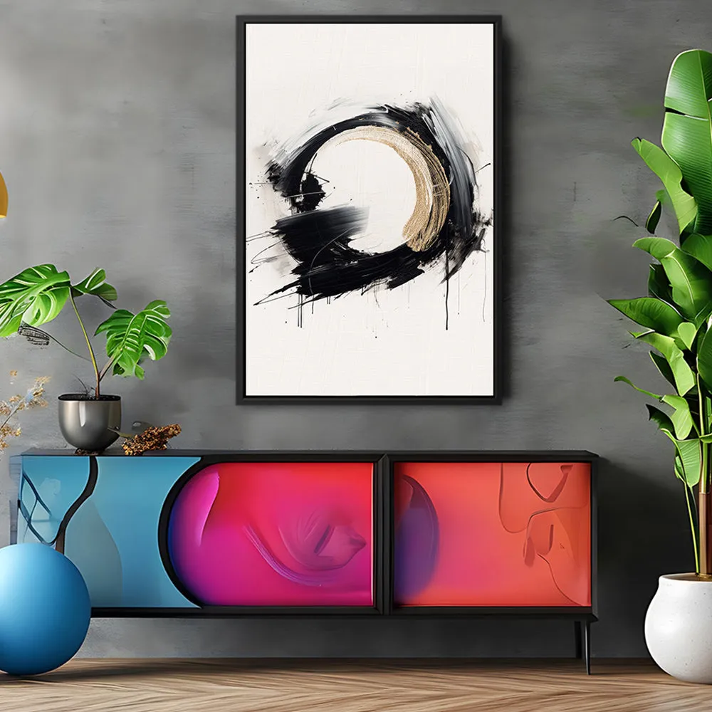 Canvas Wall Art Stretched Over Wooden Frame with Floating Frame and Black Ring Painting CV4122