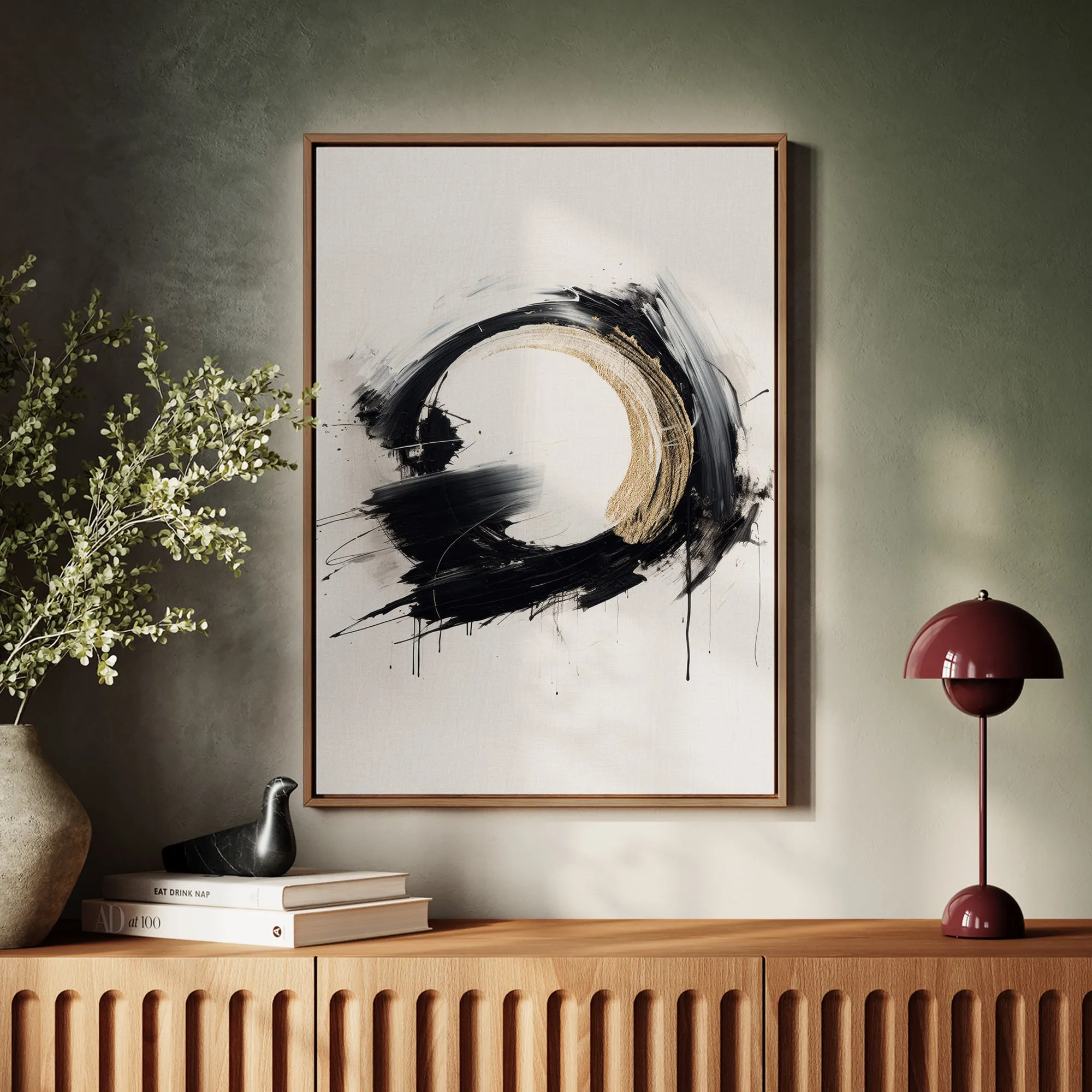 Canvas Wall Art Stretched Over Wooden Frame with Floating Frame and Black Ring Painting CV4122