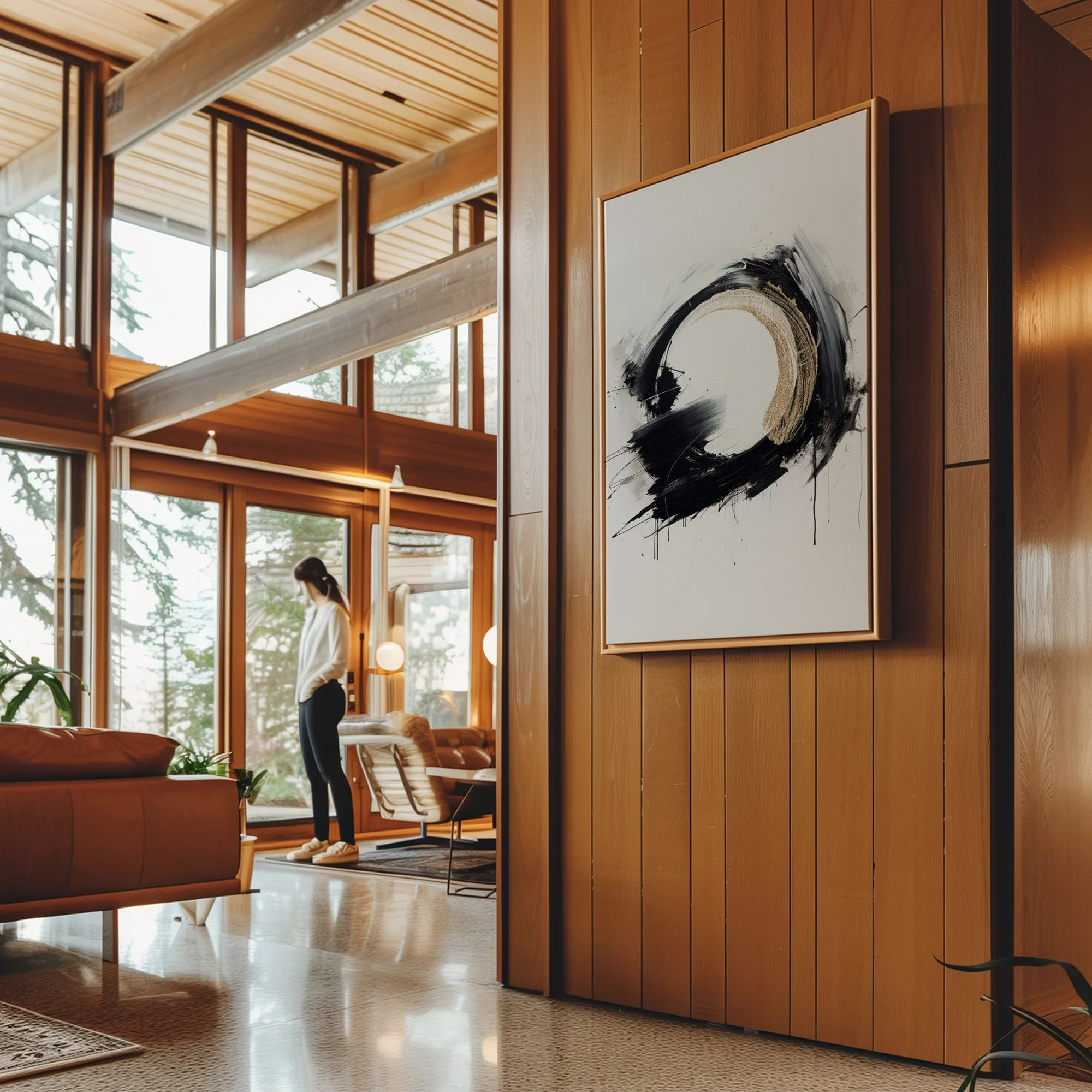 Canvas Wall Art Stretched Over Wooden Frame with Floating Frame and Black Ring Painting CV4122