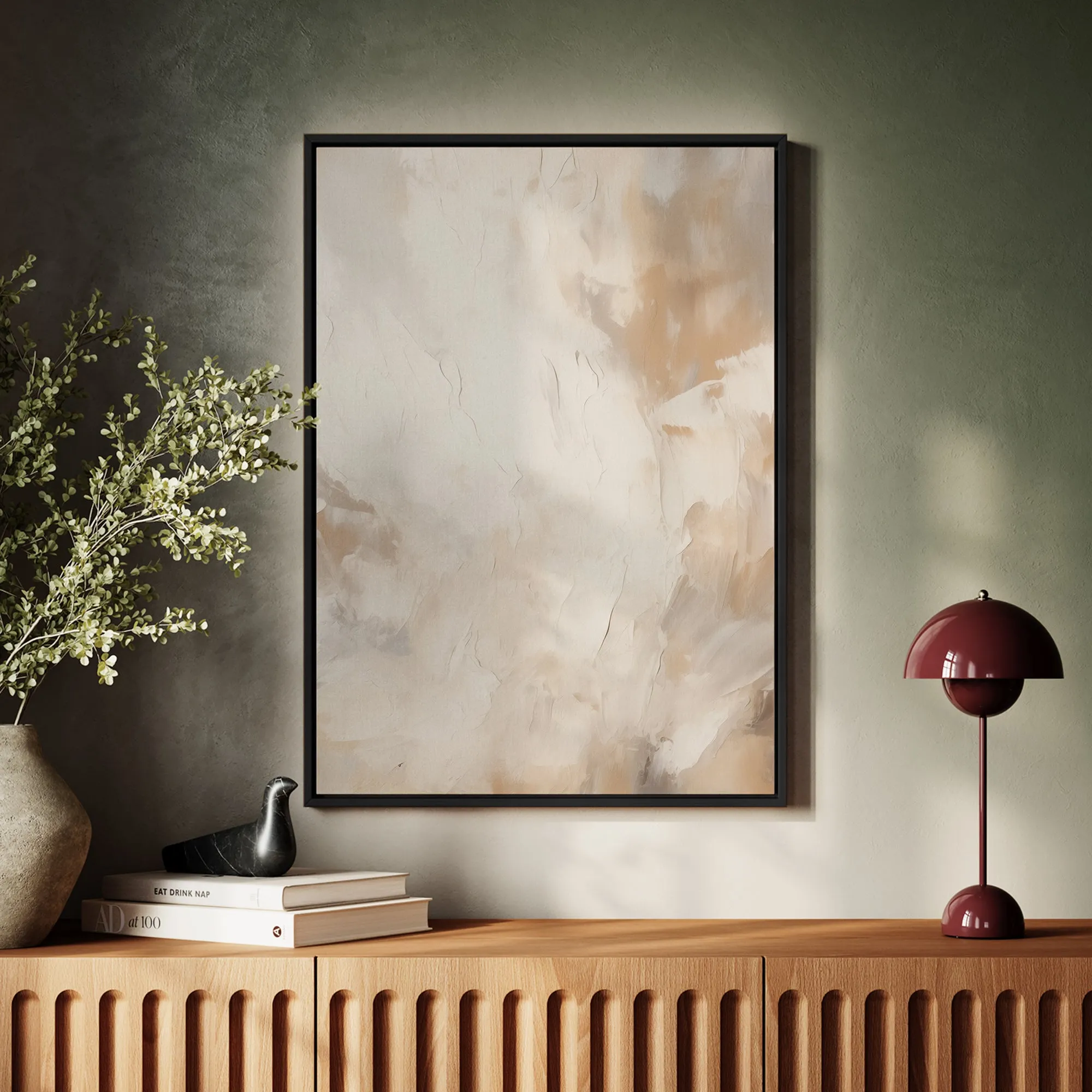 Canvas Wall Art Stretched Over Wooden Frame with Floating Frame and Brown Smoke Painting CV4134