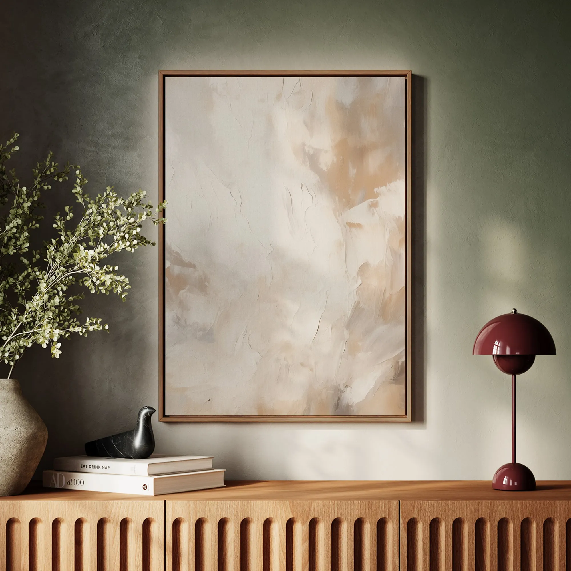 Canvas Wall Art Stretched Over Wooden Frame with Floating Frame and Brown Smoke Painting CV4134