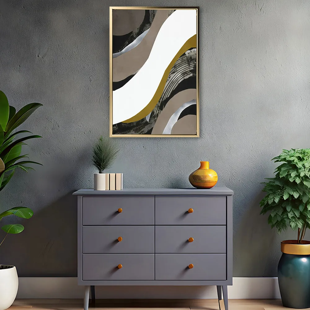 Canvas Wall Art Stretched Over Wooden Frame with Floating Frame and Brown Waves Abstract Painting CV4137