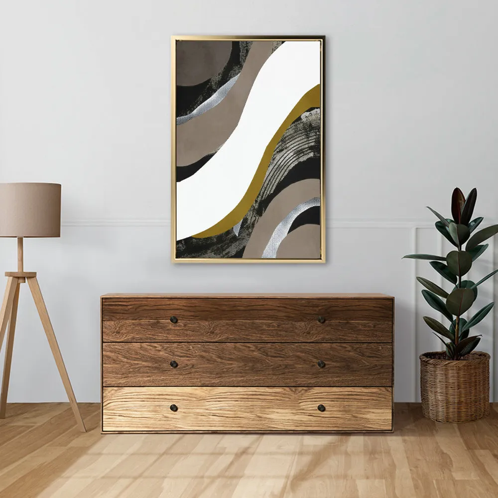 Canvas Wall Art Stretched Over Wooden Frame with Floating Frame and Brown Waves Abstract Painting CV4137