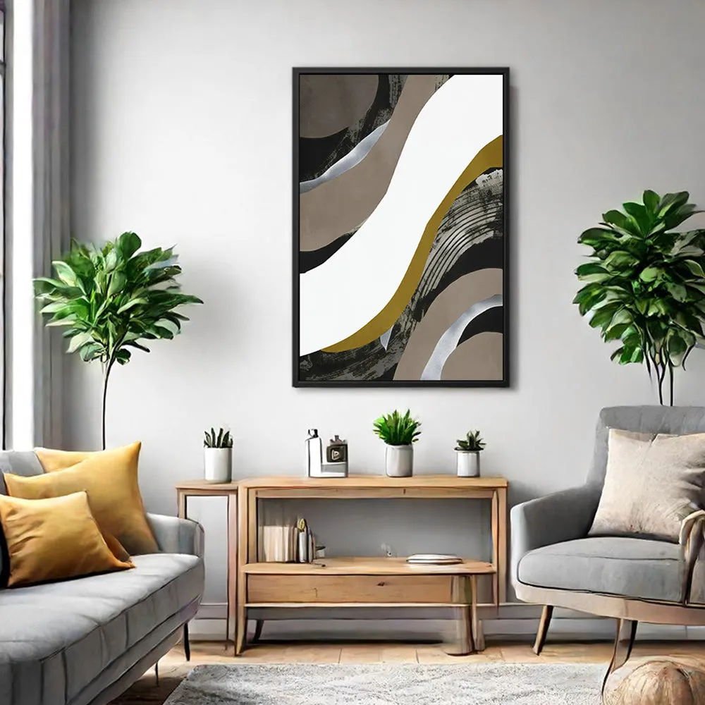 Canvas Wall Art Stretched Over Wooden Frame with Floating Frame and Brown Waves Abstract Painting CV4137