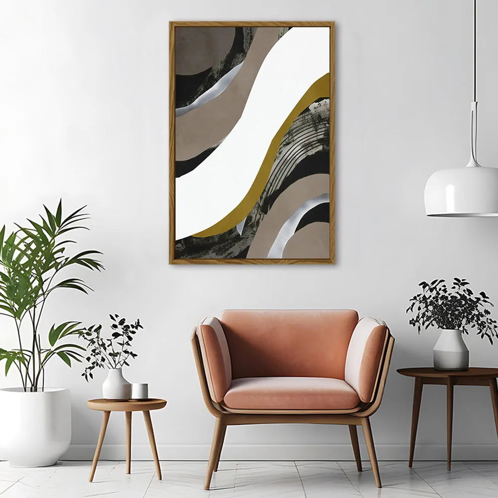 Canvas Wall Art Stretched Over Wooden Frame with Floating Frame and Brown Waves Abstract Painting CV4137