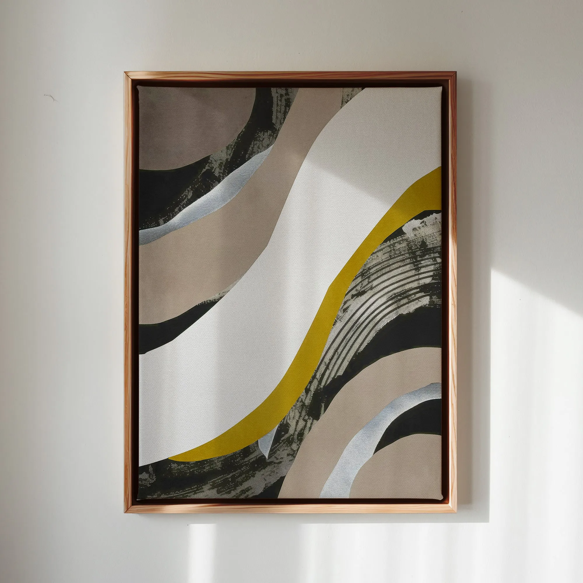 Canvas Wall Art Stretched Over Wooden Frame with Floating Frame and Brown Waves Abstract Painting CV4137