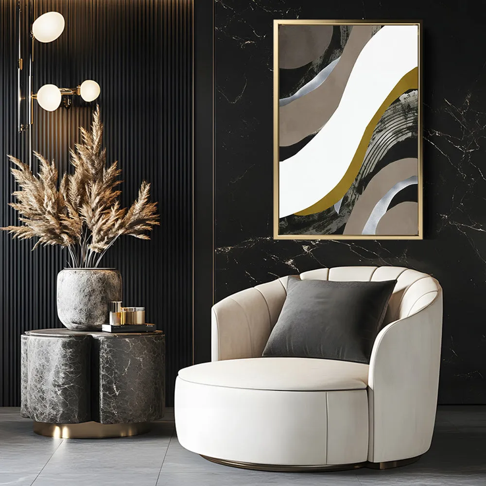 Canvas Wall Art Stretched Over Wooden Frame with Floating Frame and Brown Waves Abstract Painting CV4137