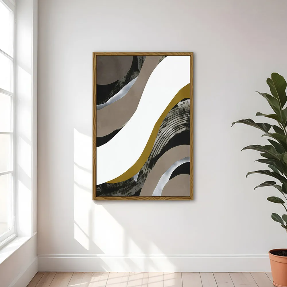 Canvas Wall Art Stretched Over Wooden Frame with Floating Frame and Brown Waves Abstract Painting CV4137