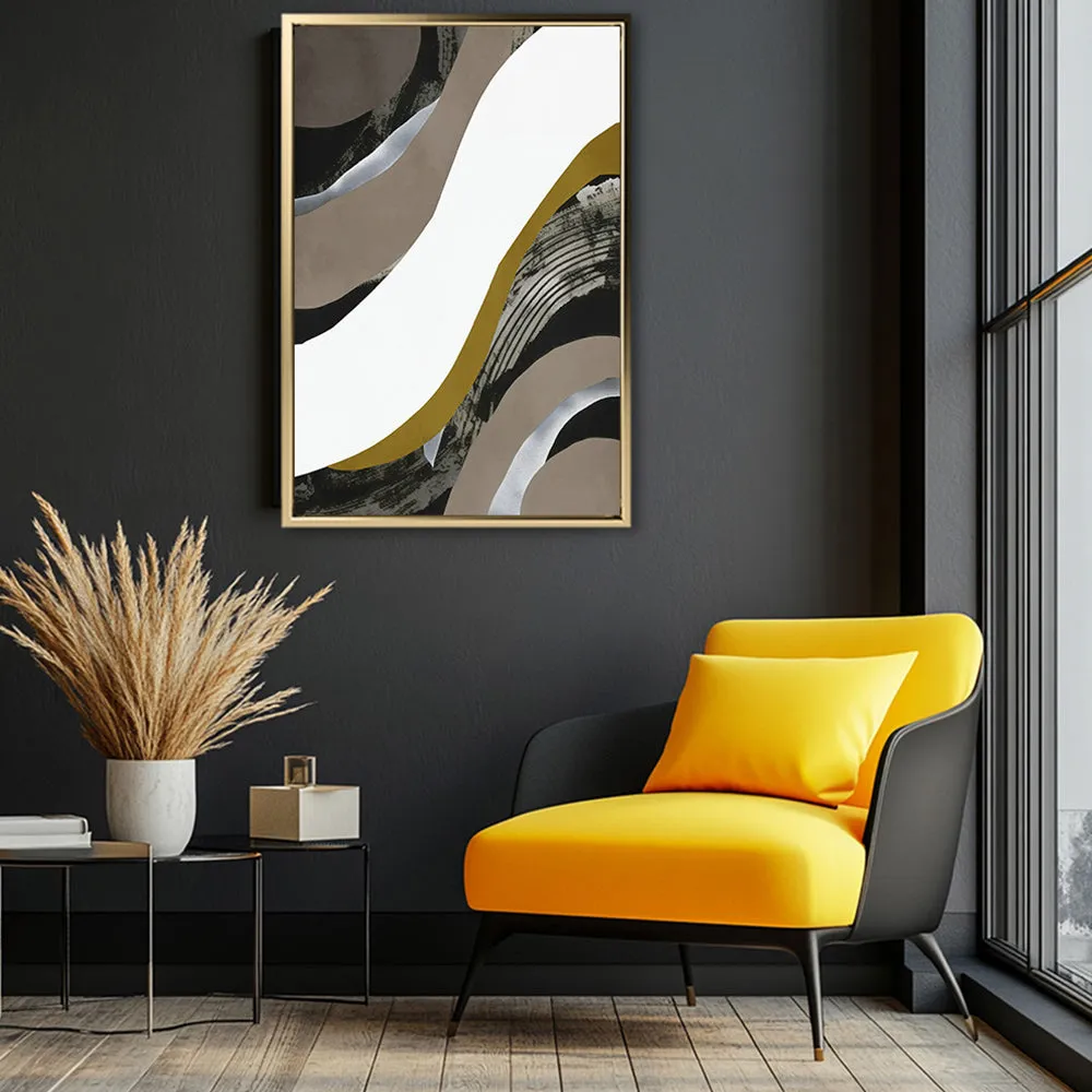 Canvas Wall Art Stretched Over Wooden Frame with Floating Frame and Brown Waves Abstract Painting CV4137