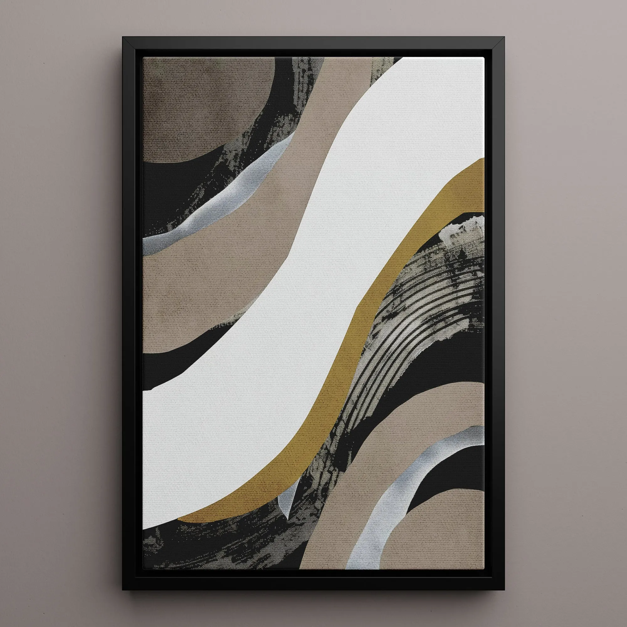 Canvas Wall Art Stretched Over Wooden Frame with Floating Frame and Brown Waves Abstract Painting CV4137