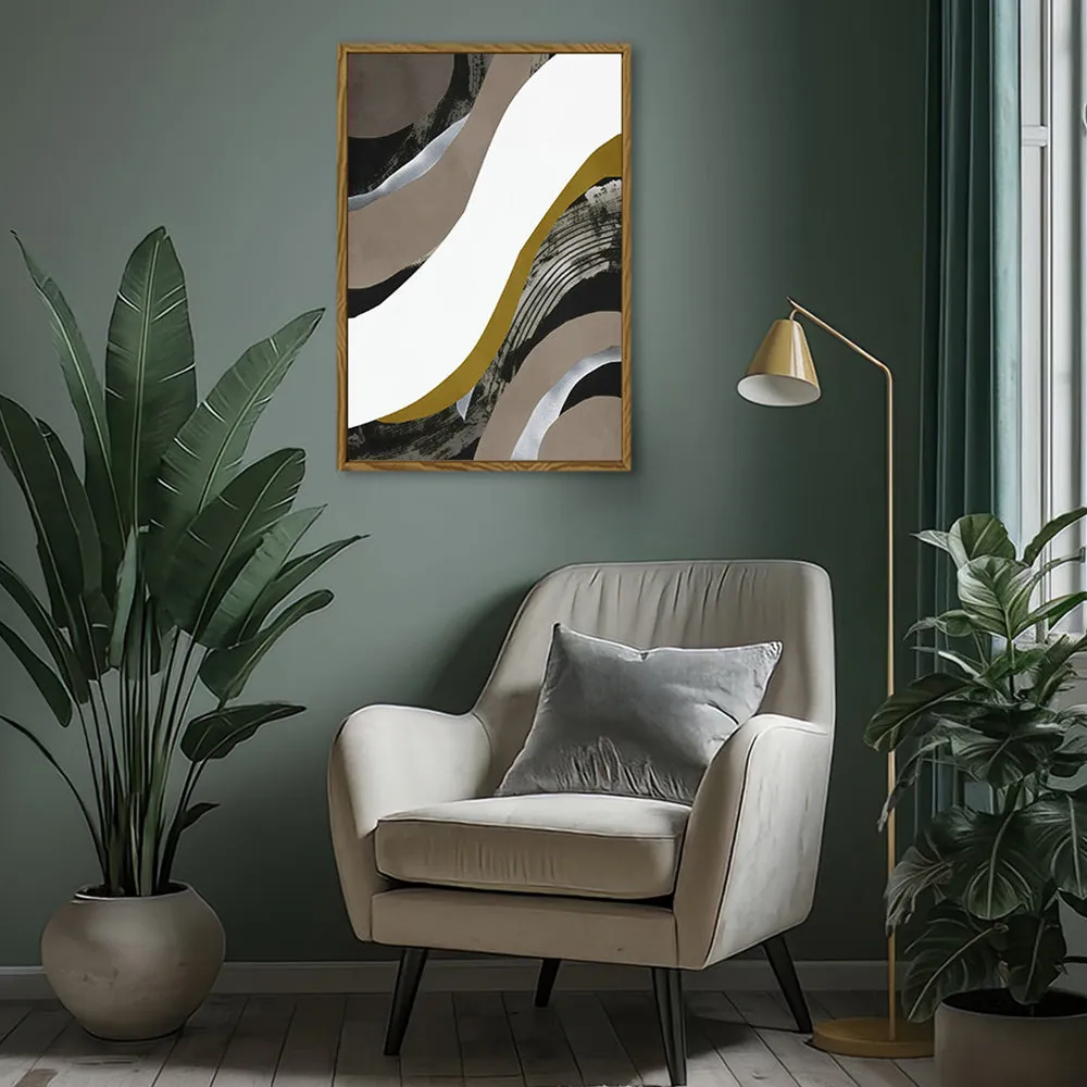 Canvas Wall Art Stretched Over Wooden Frame with Floating Frame and Brown Waves Abstract Painting CV4137