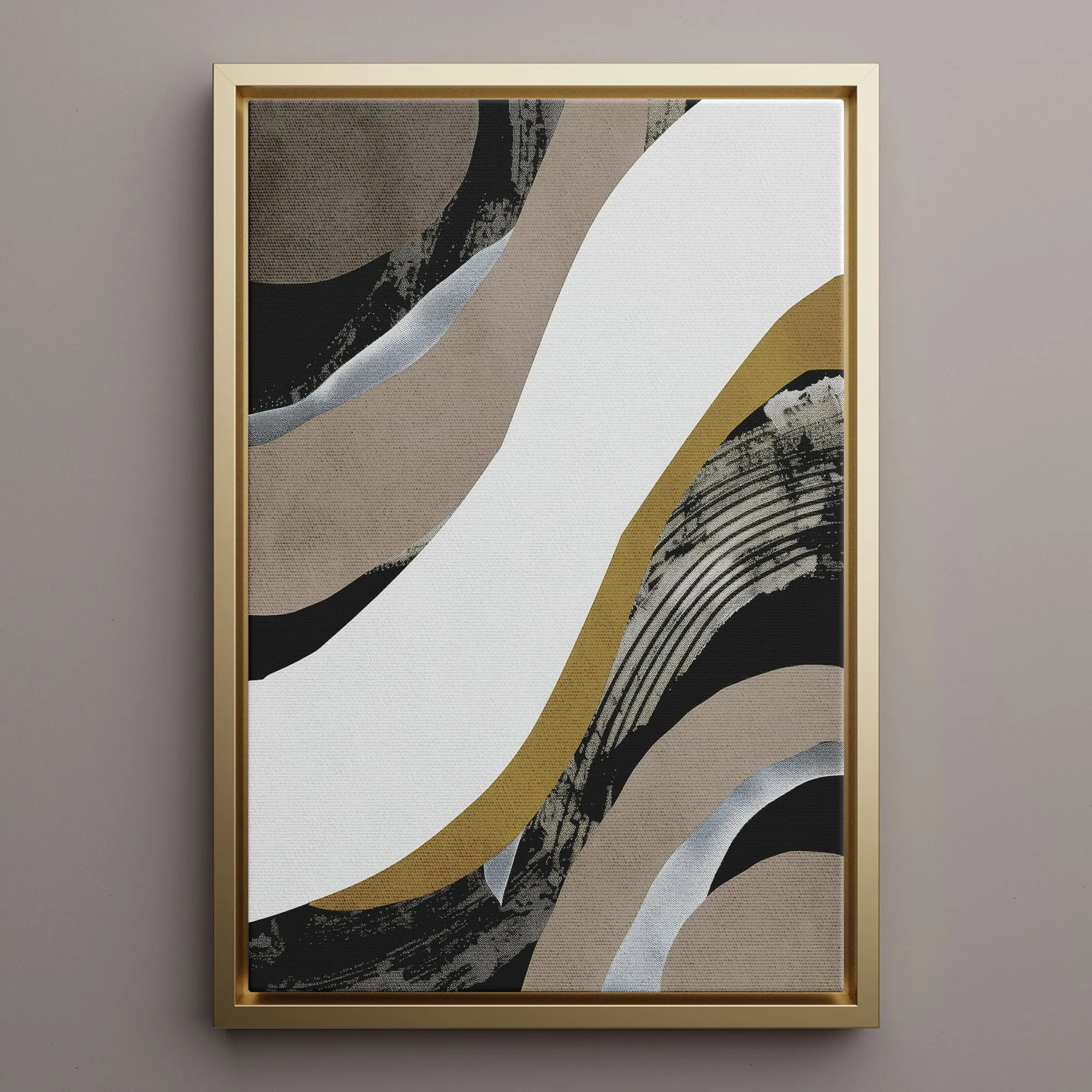 Canvas Wall Art Stretched Over Wooden Frame with Floating Frame and Brown Waves Abstract Painting CV4137